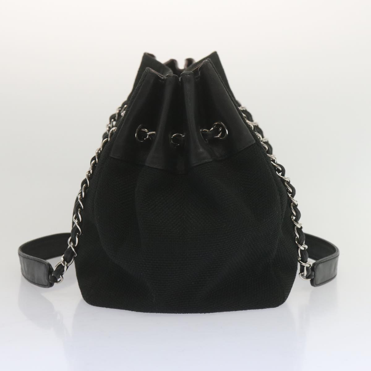 CHANEL Chain Shoulder Bag Canvas Black CC Auth bs12558