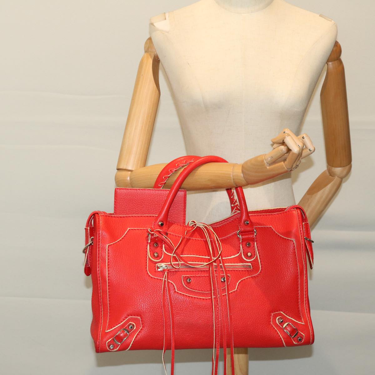 BALENCIAGA City Hand Bag Leather 2way Red 115748 Auth bs12559