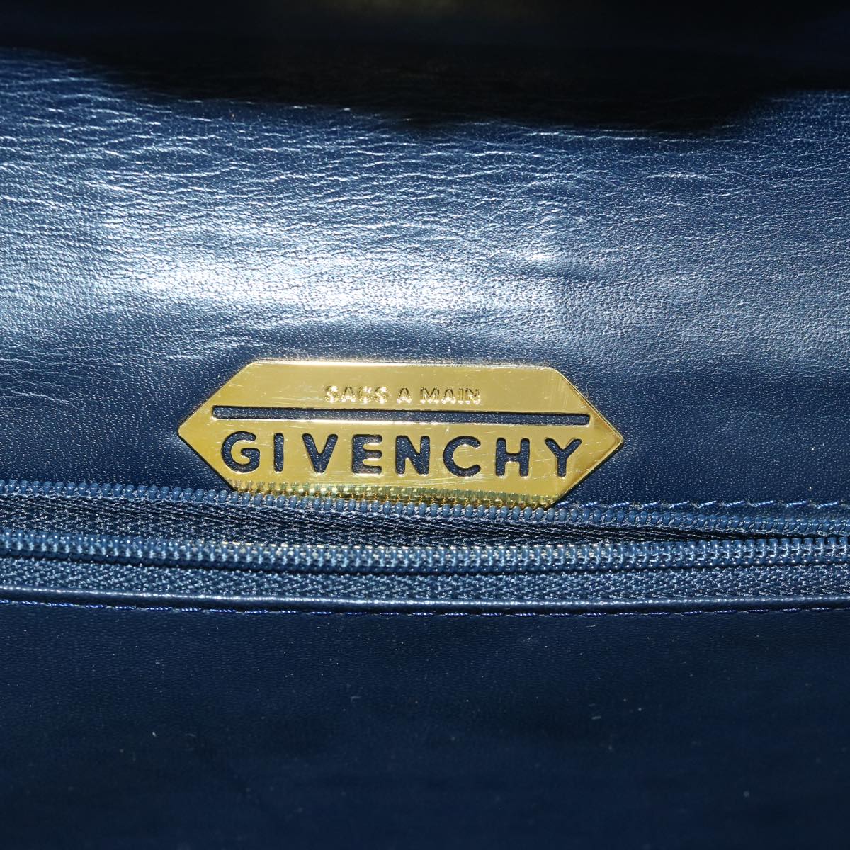 GIVENCHY Hand Bag Leather Navy Auth bs12582