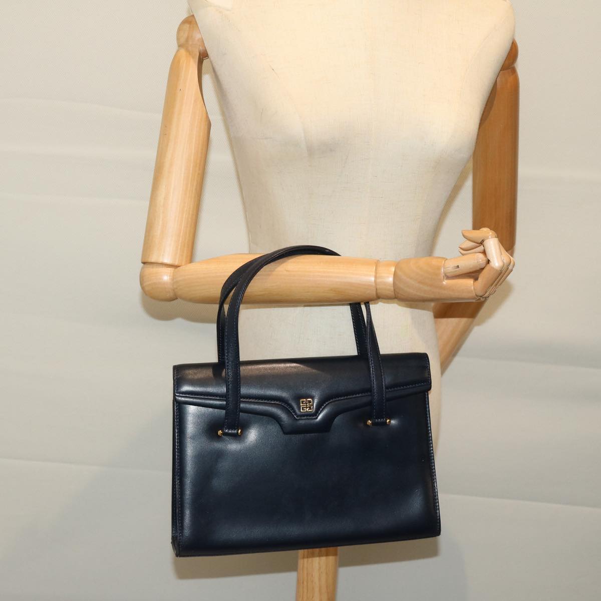 GIVENCHY Hand Bag Leather Navy Auth bs12582