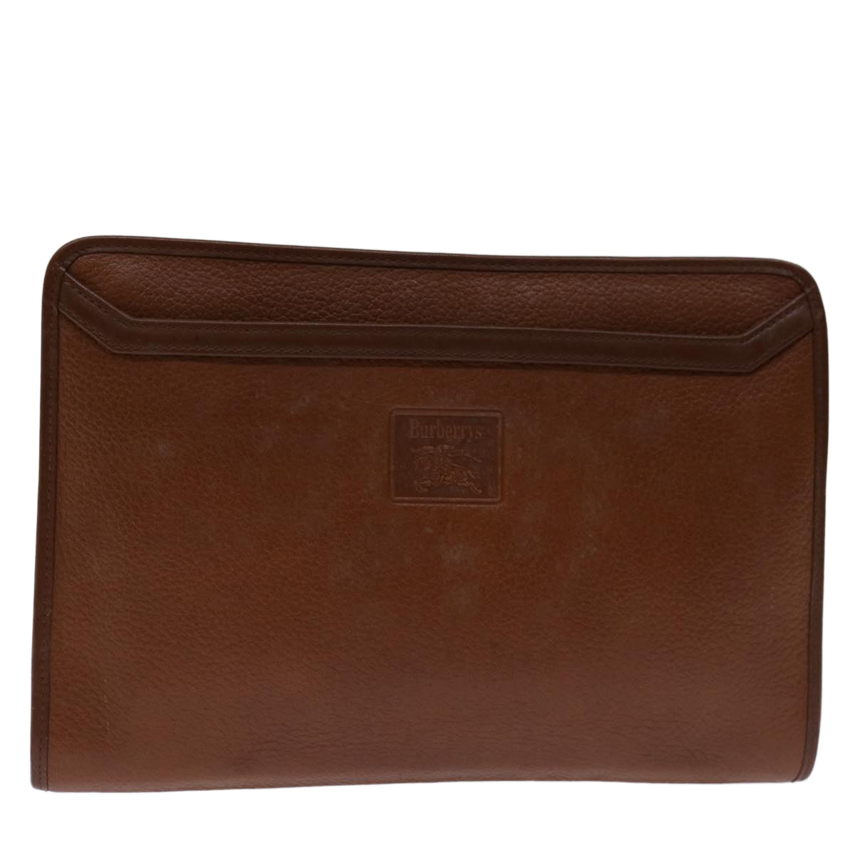 Burberrys Clutch Bag Leather Brown Auth bs12585