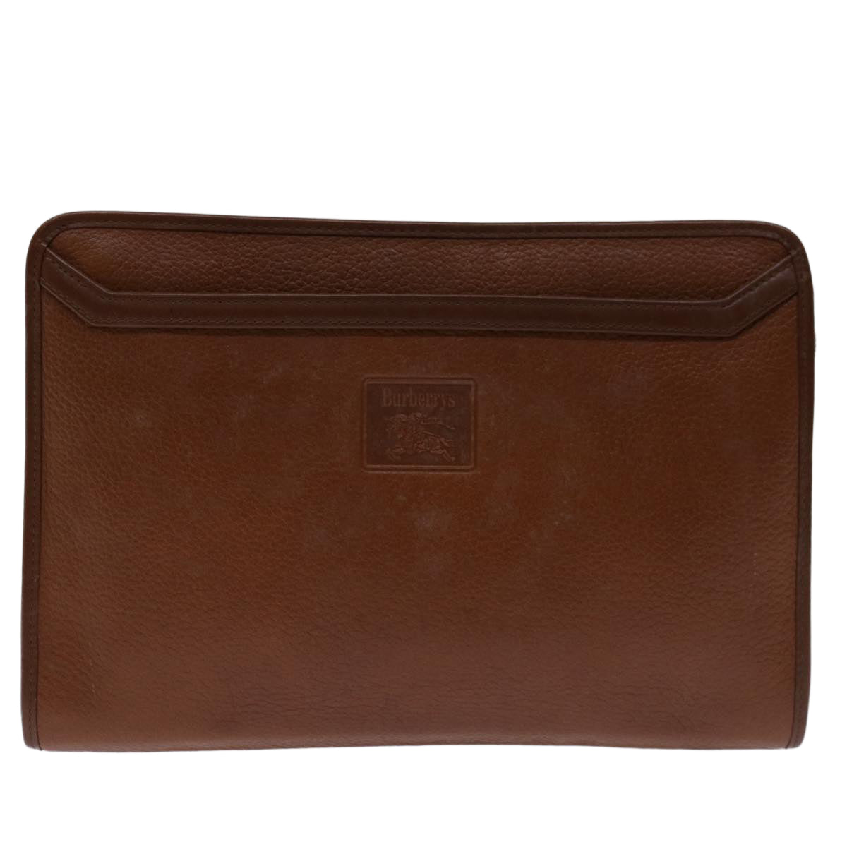 Burberrys Clutch Bag Leather Brown Auth bs12585