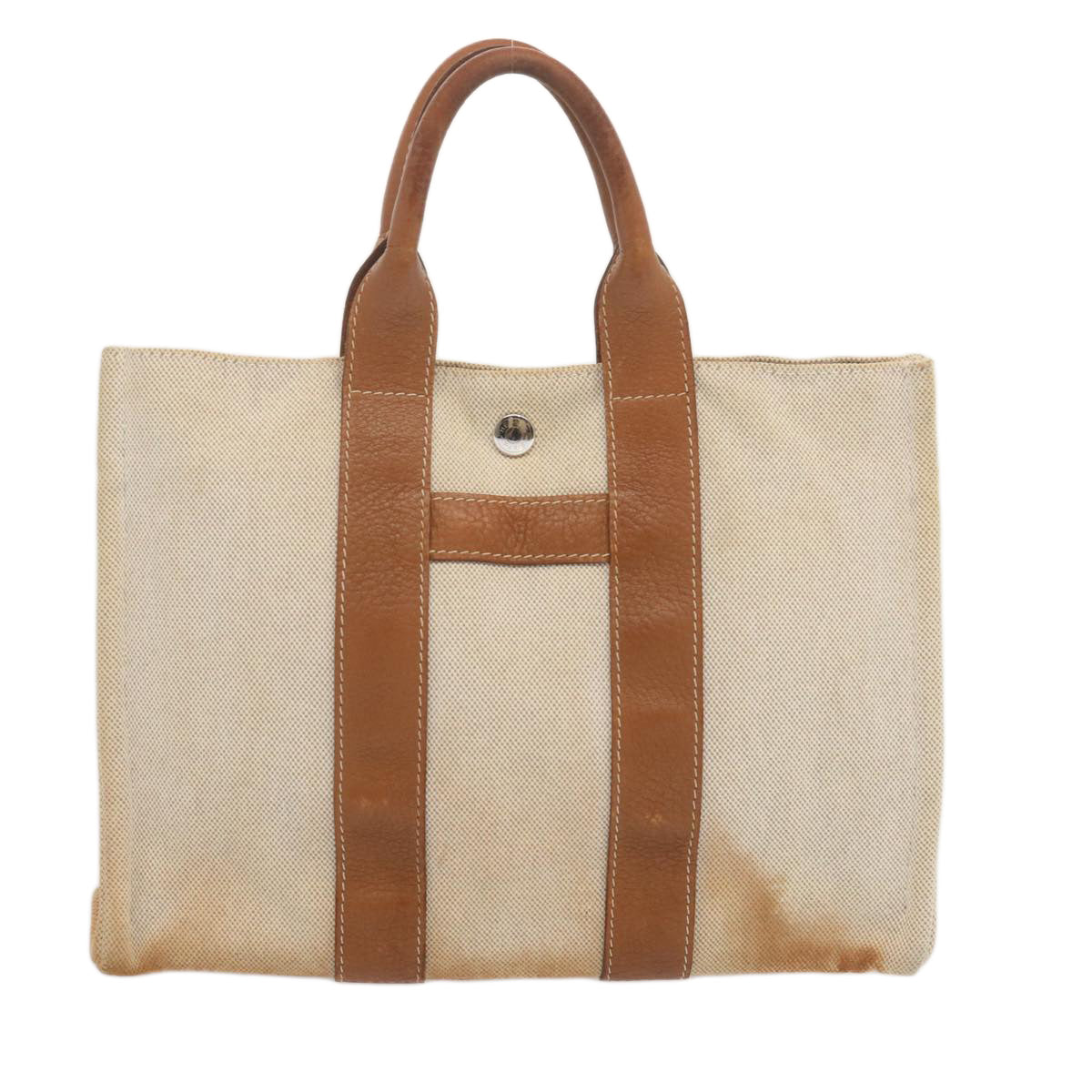 HERMES Sac Arne PM Hand Bag Canvas Beige Auth bs12723