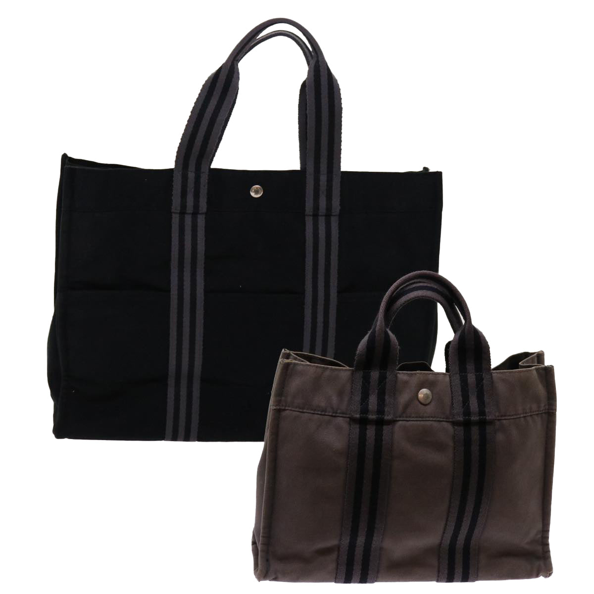 HERMES Fourre Tout Hand Bag Canvas 2Set Black Gray Auth bs12725