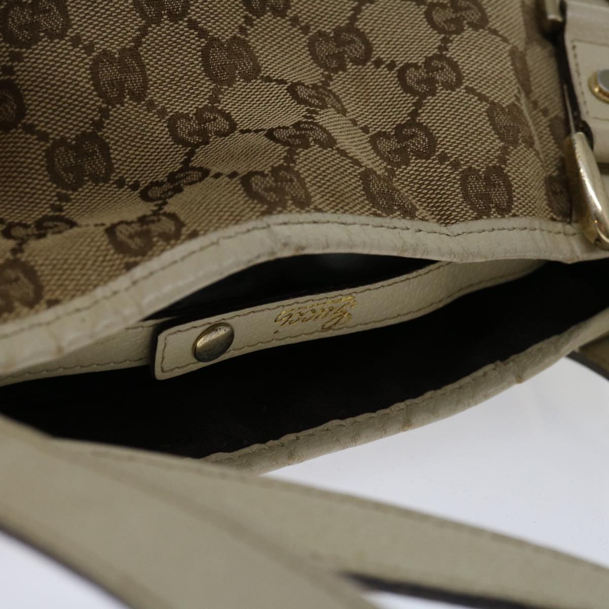 GUCCI GG Canvas Hand Bag Beige 130736 Auth bs12737