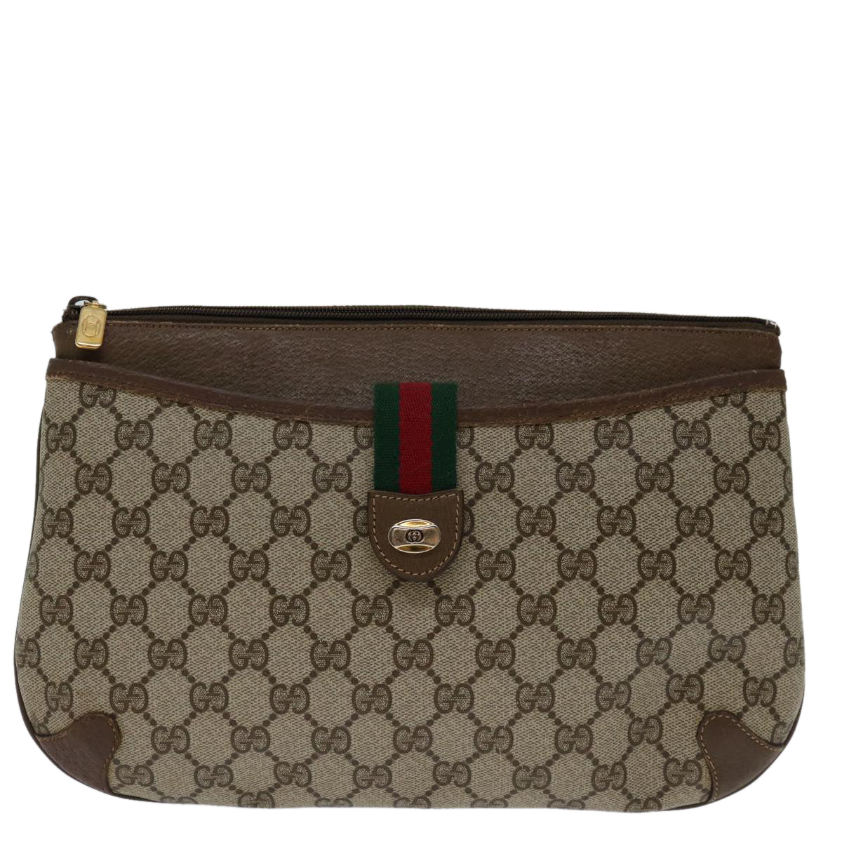 GUCCI GG Supreme Web Sherry Line Shoulder Bag PVC Beige 904 02 026 Auth bs12743