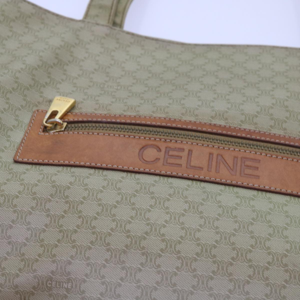 CELINE Macadam Canvas Tote Bag Beige Auth bs12760
