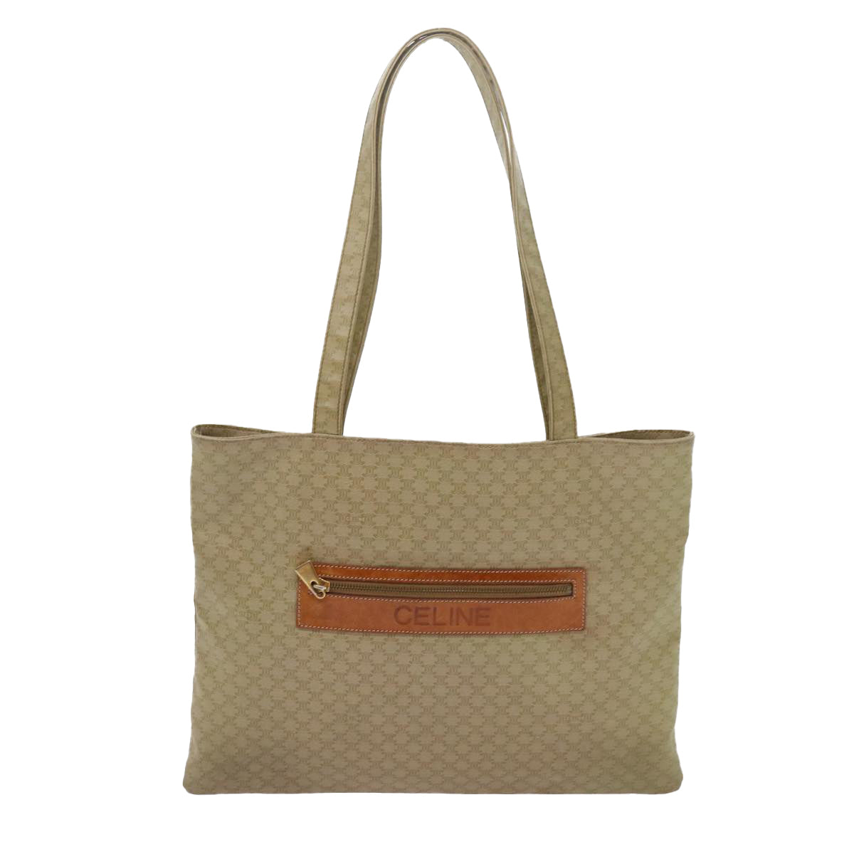 CELINE Macadam Canvas Tote Bag Beige Auth bs12760