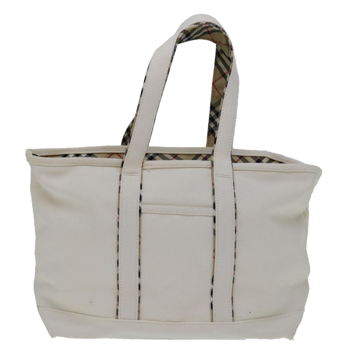 Burberrys Nova Check Blue Label Tote Bag Canvas White Beige Auth bs12787