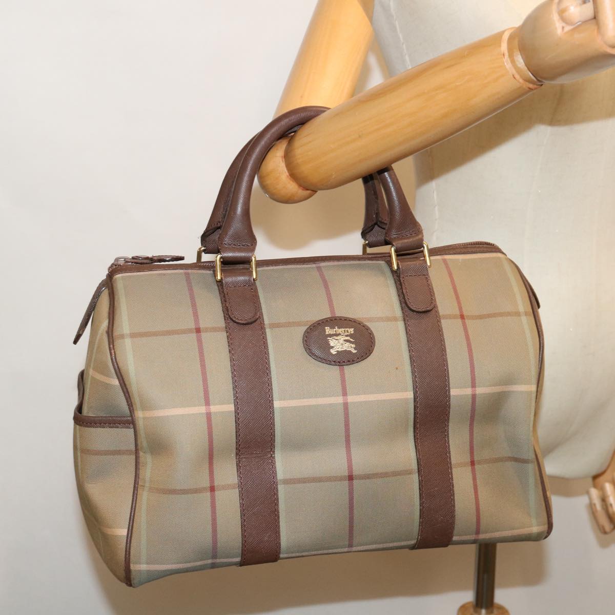 Burberrys Nova Check Hand Bag Canvas Beige Auth bs12789