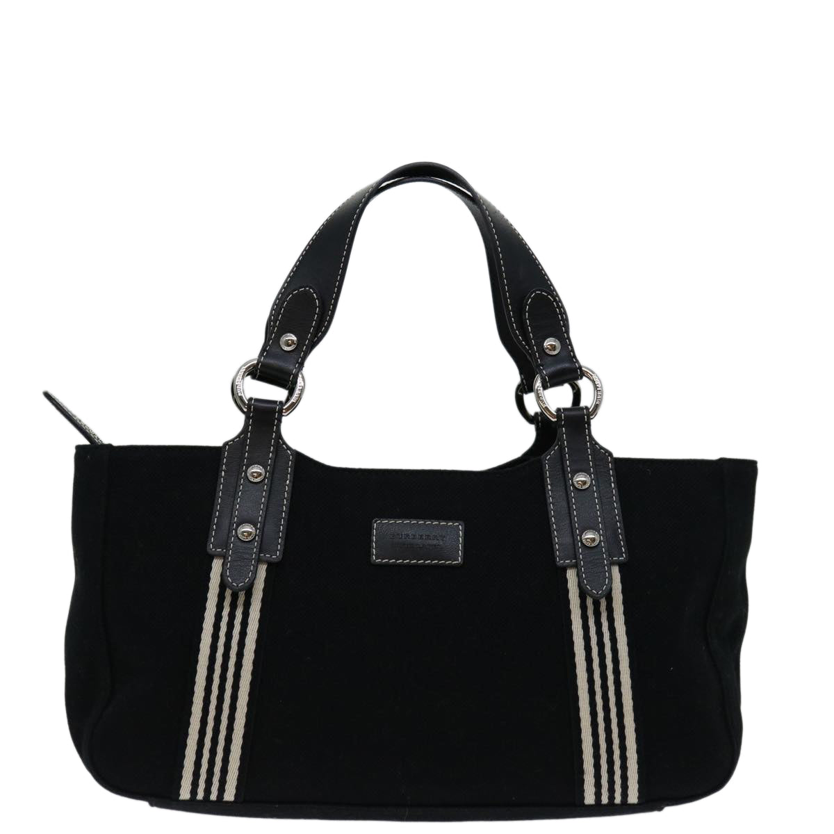 Burberrys Nova Check Blue Label Hand Bag Canvas Black White Auth bs12790