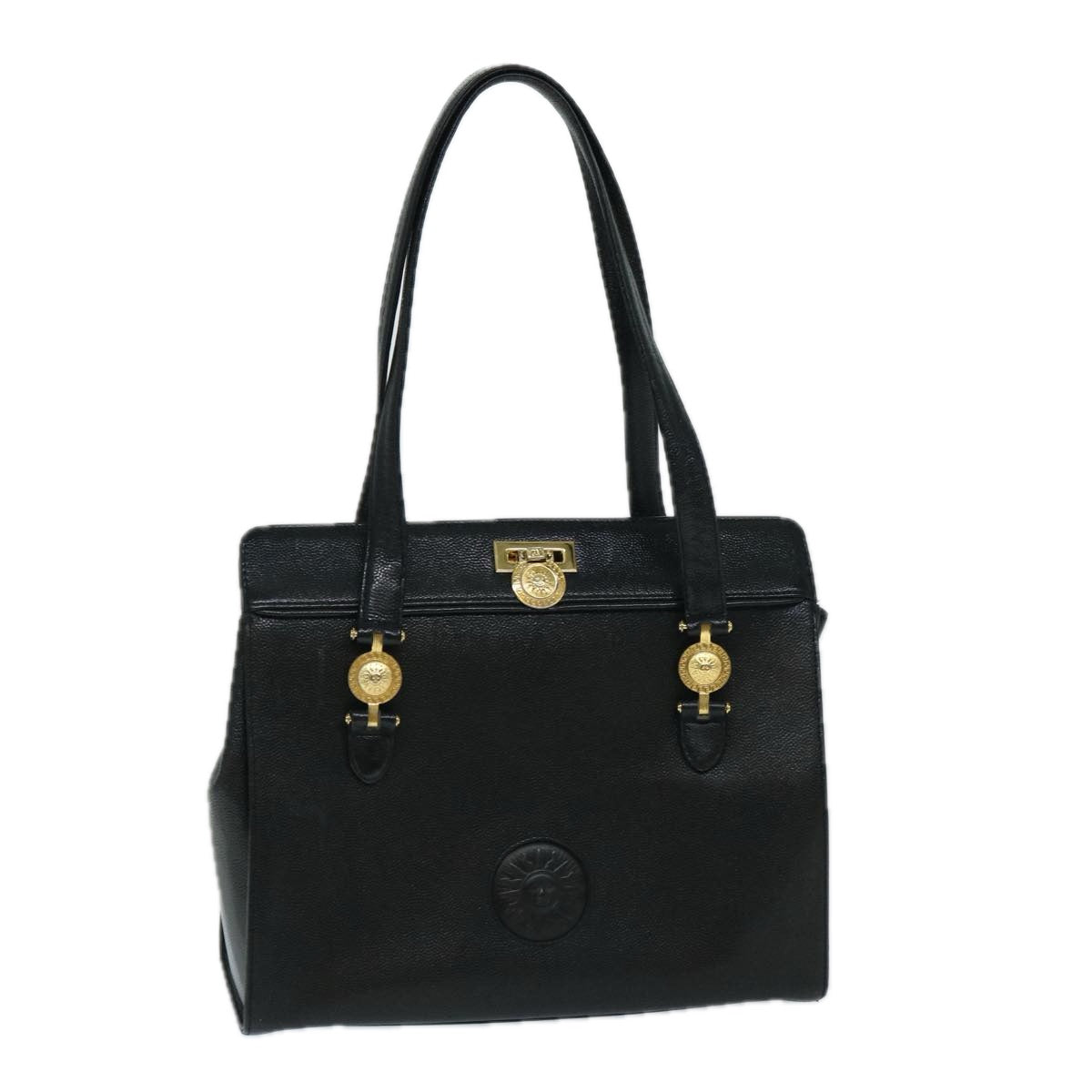 VERSACE Shoulder Bag Leather Black Auth bs12838