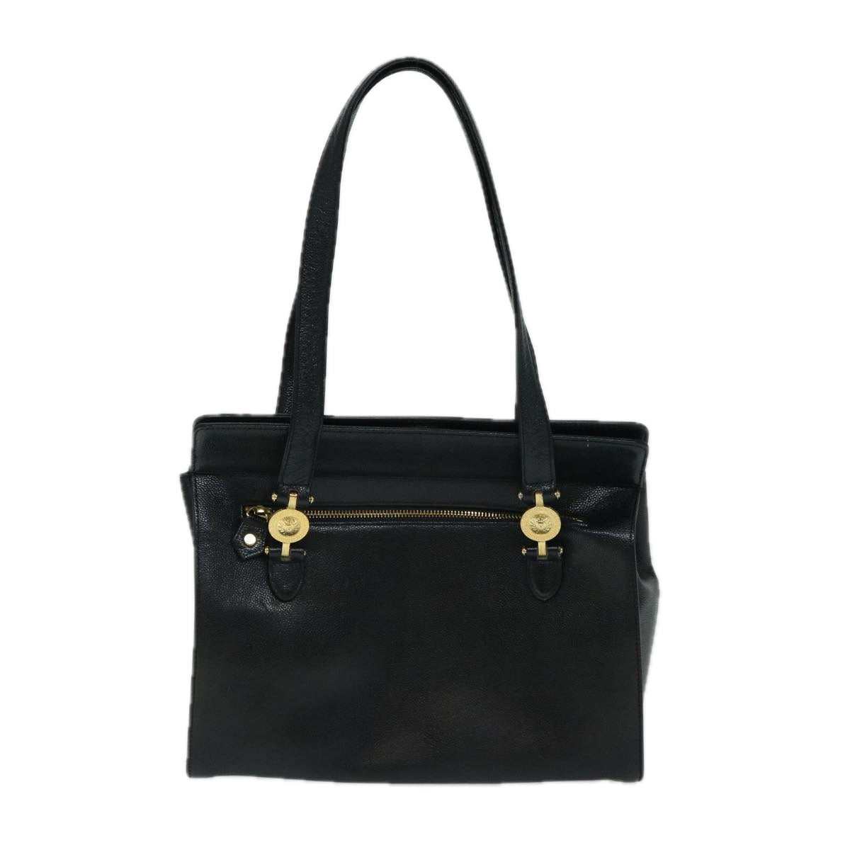 VERSACE Shoulder Bag Leather Black Auth bs12838