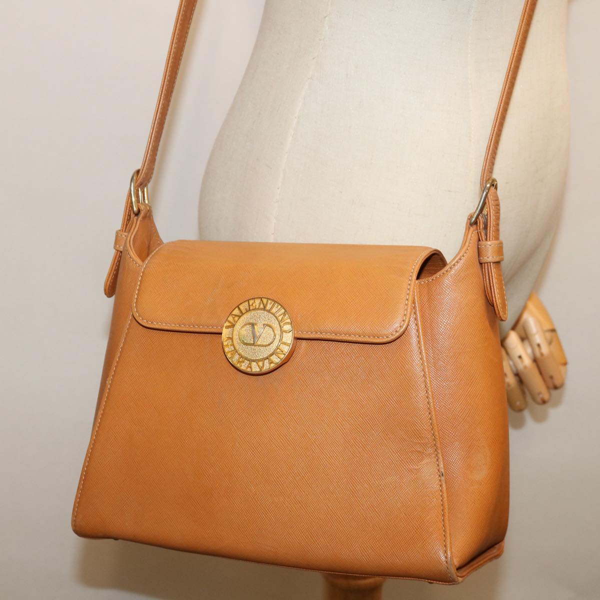 VALENTINO Shoulder Bag Leather Brown Orange Auth bs12841