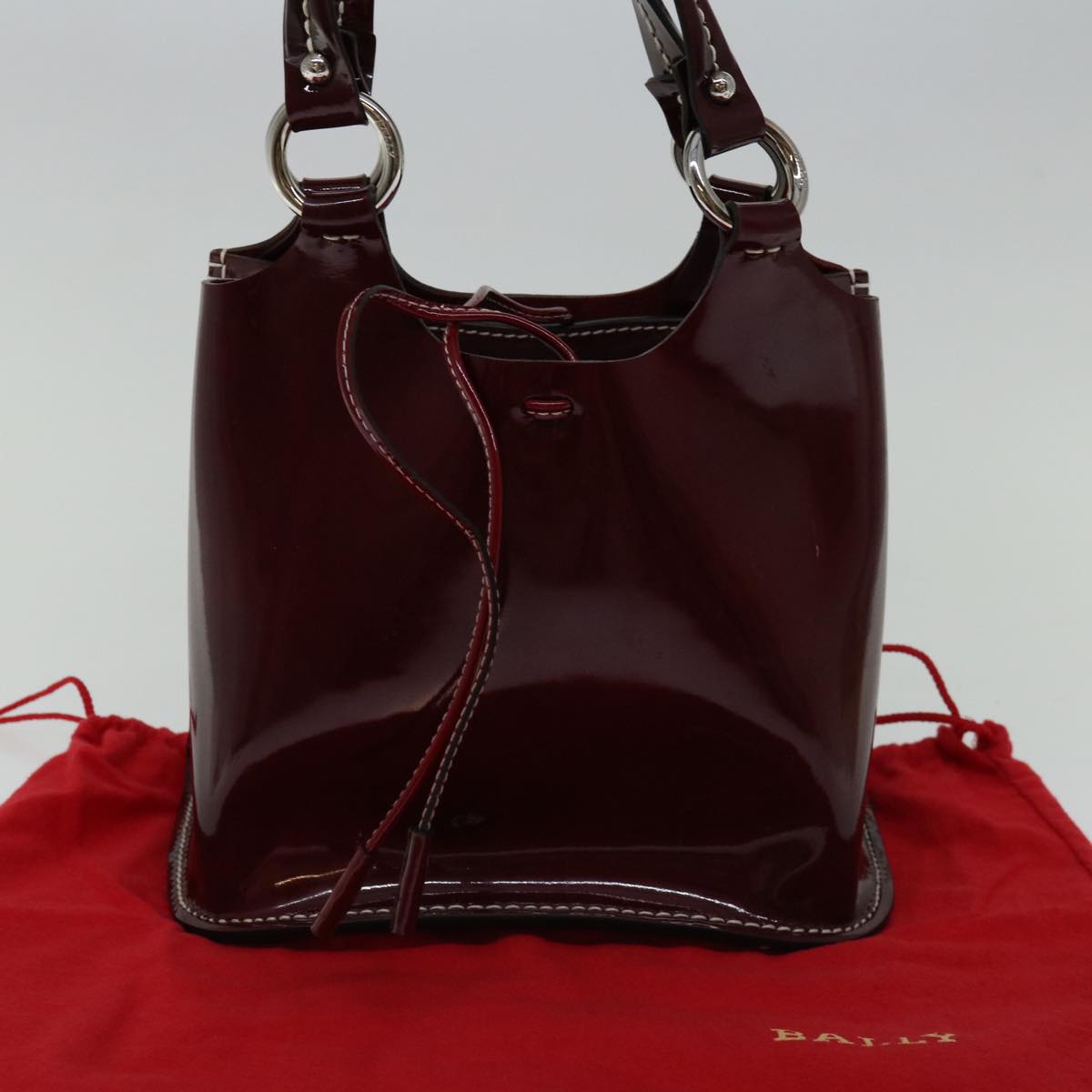 BALLY Hand Bag Enamel Red Auth bs12846