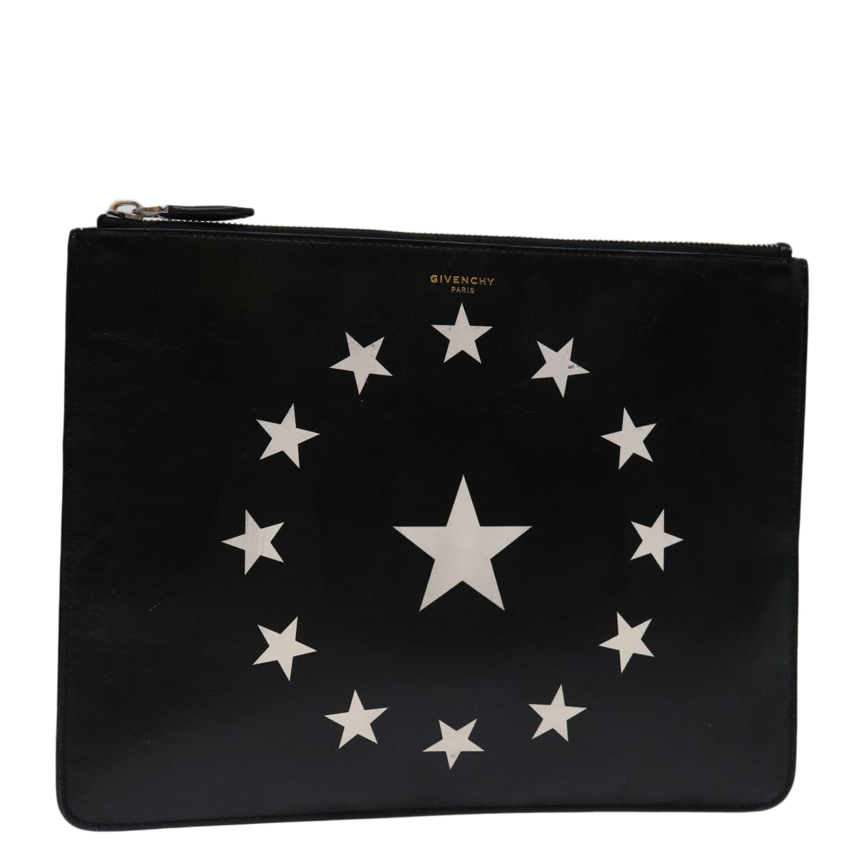 GIVENCHY Clutch Bag Leather Black Auth bs12859