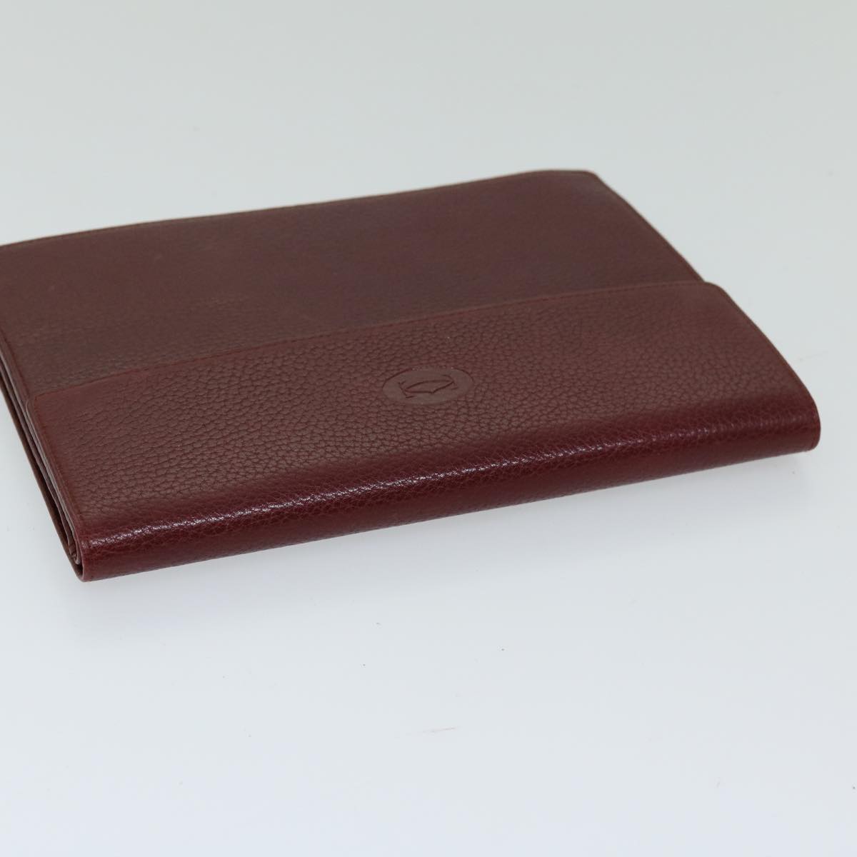 CARTIER Multi Case Wallet Leather Bordeaux Wine Red Auth bs12862