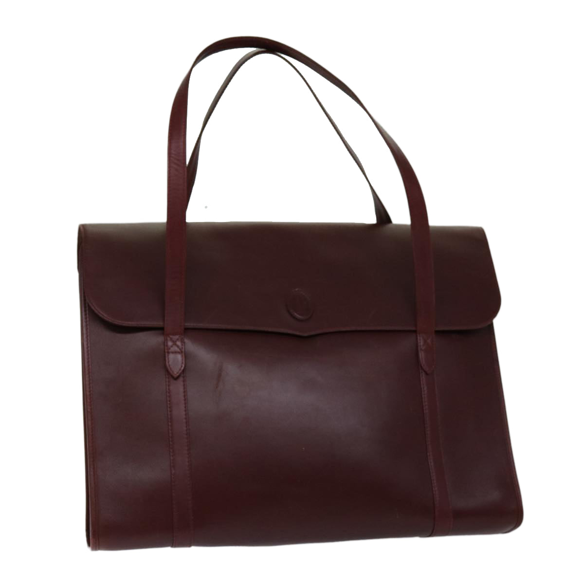 CARTIER Hand Bag Leather Bordeaux Wine Red Auth bs12863