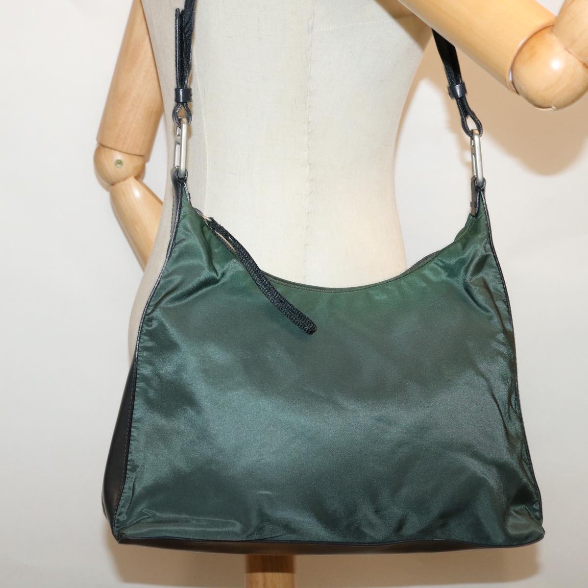 PRADA Shoulder Bag Nylon Khaki Auth bs12867