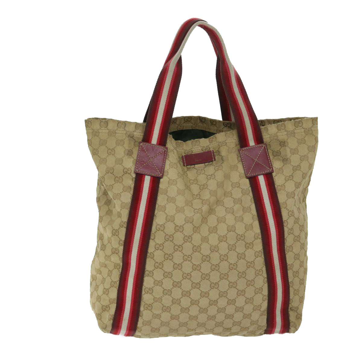 GUCCI GG Canvas Sherry Line Tote Bag Beige Red 189669 Auth bs12890