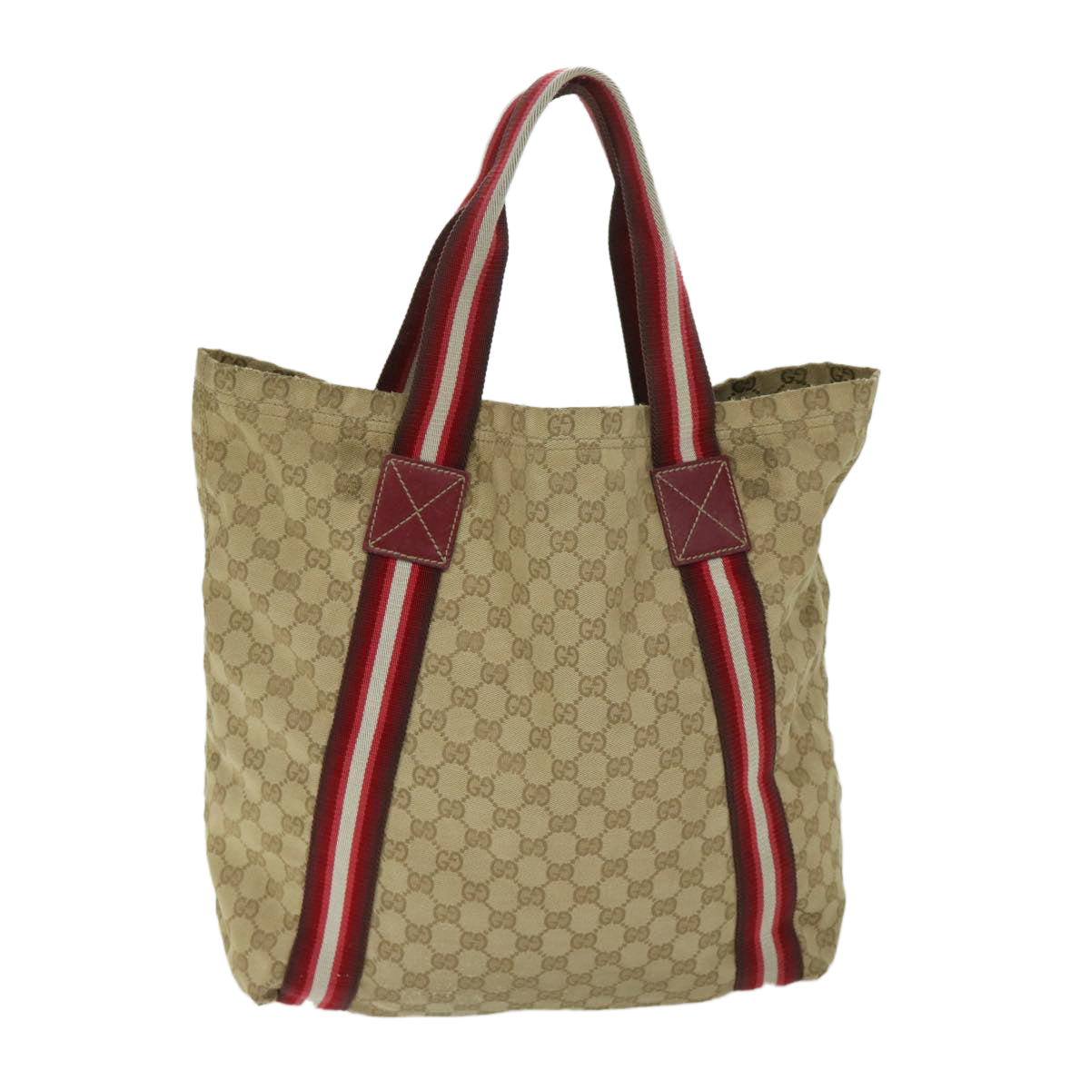 GUCCI GG Canvas Sherry Line Tote Bag Beige Red 189669 Auth bs12890