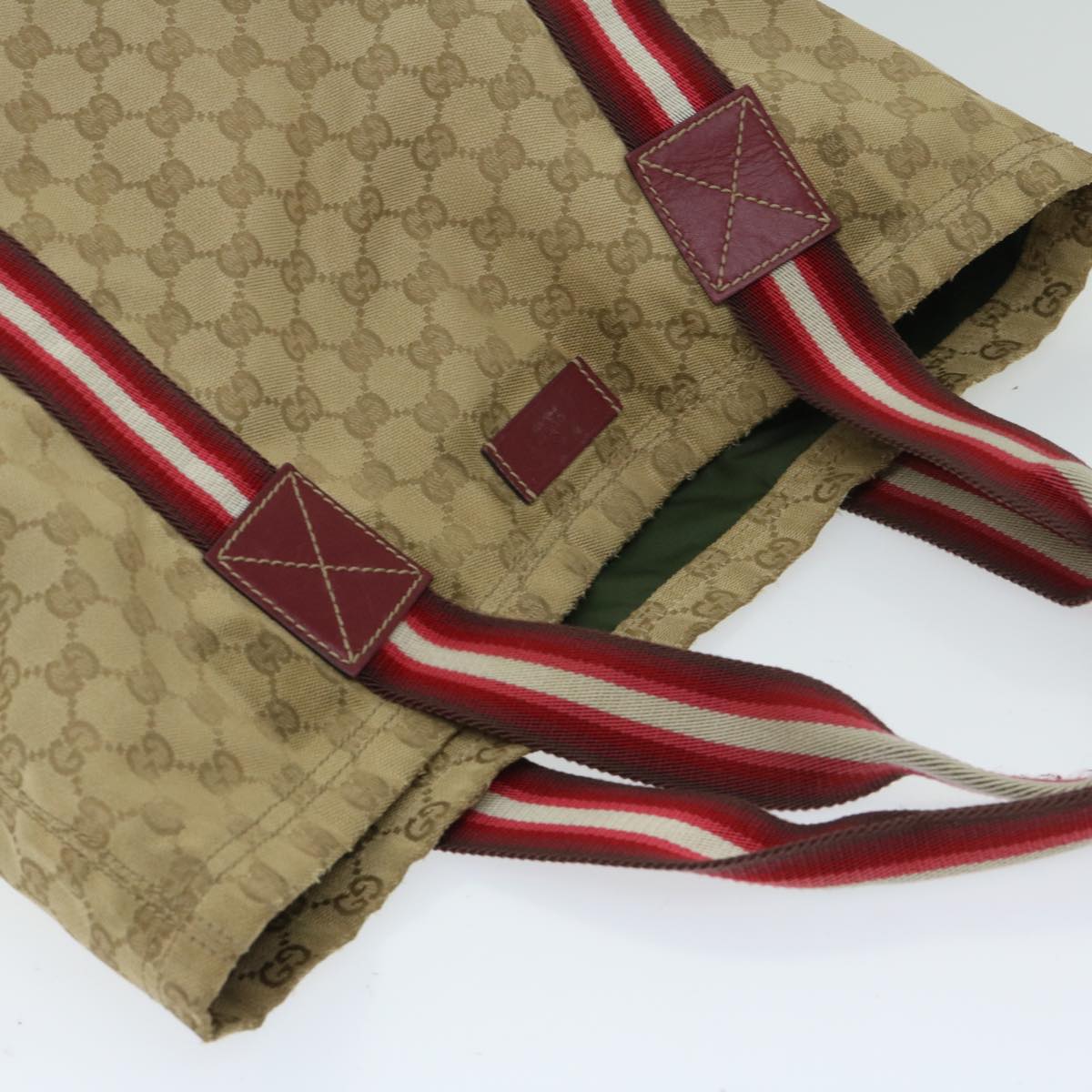 GUCCI GG Canvas Sherry Line Tote Bag Beige Red 189669 Auth bs12890