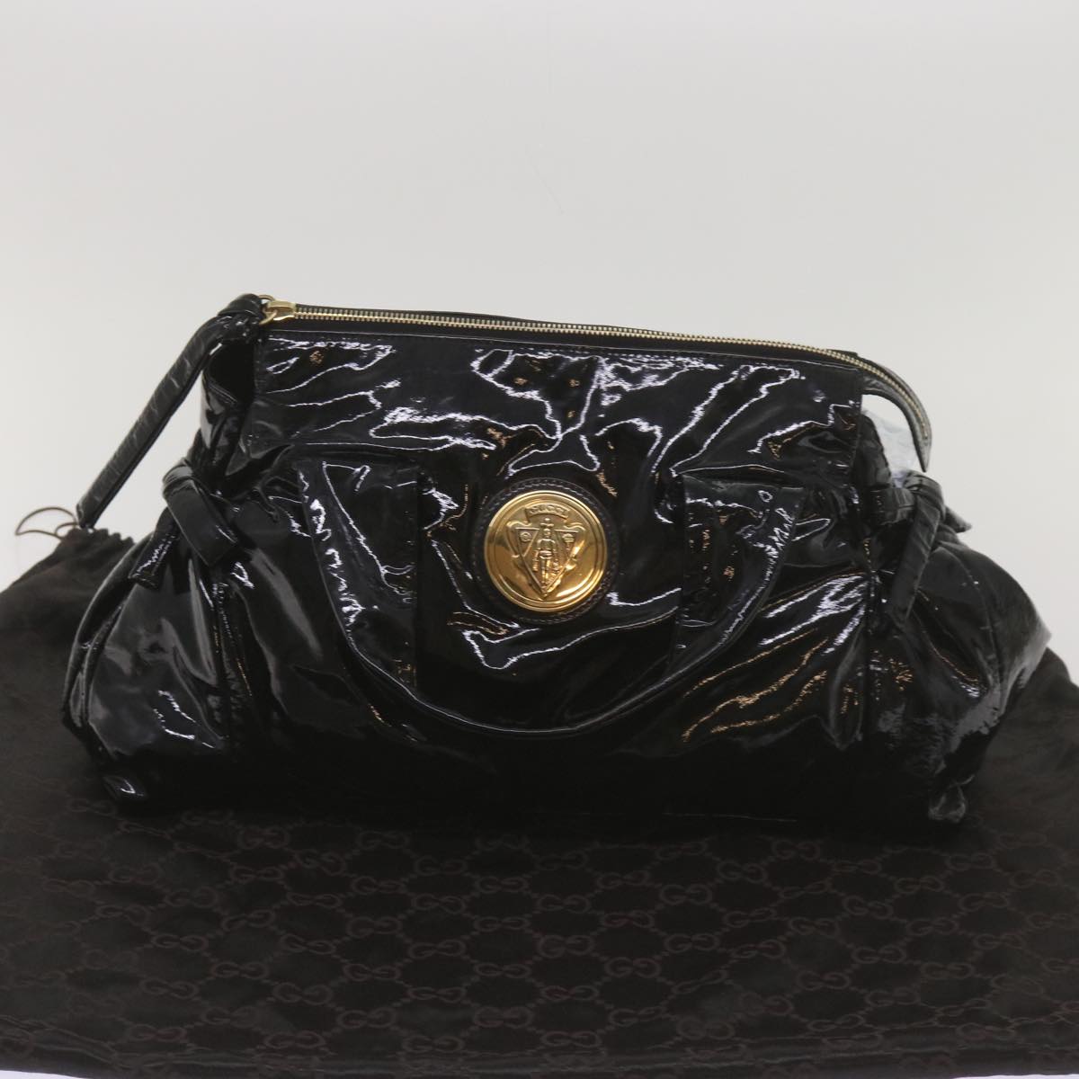 GUCCI Hand Bag Patent leather Black 197020 Auth bs12891