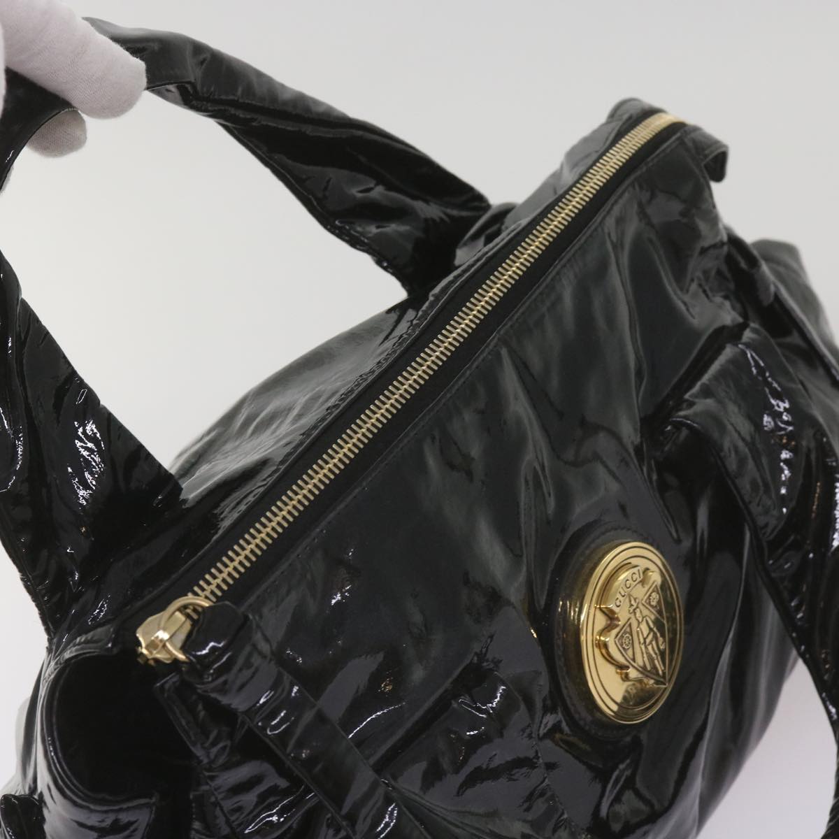 GUCCI Hand Bag Patent leather Black 197020 Auth bs12891