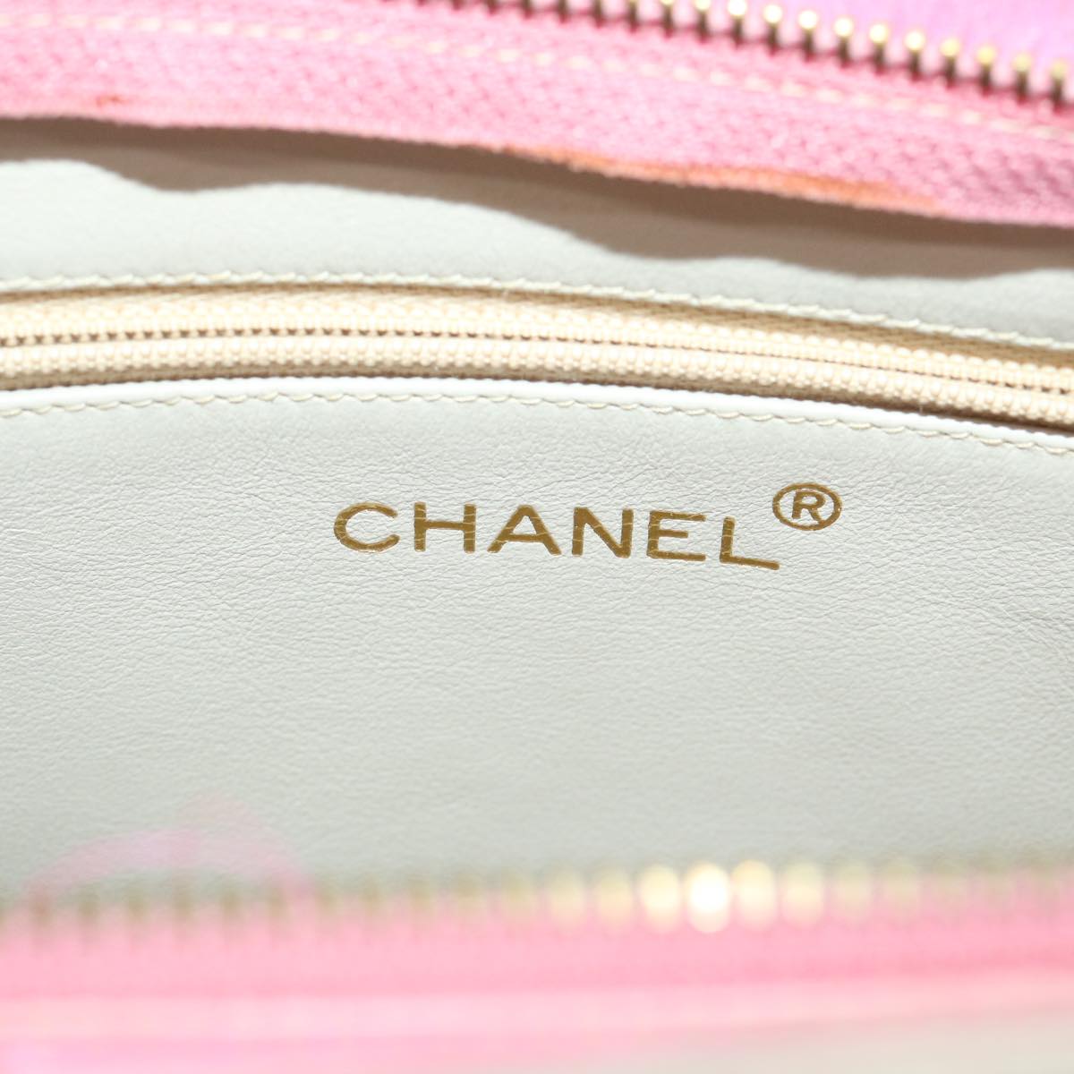 CHANEL V Stitch Stone Shoulder Bag Canvas Pink CC Auth bs12895