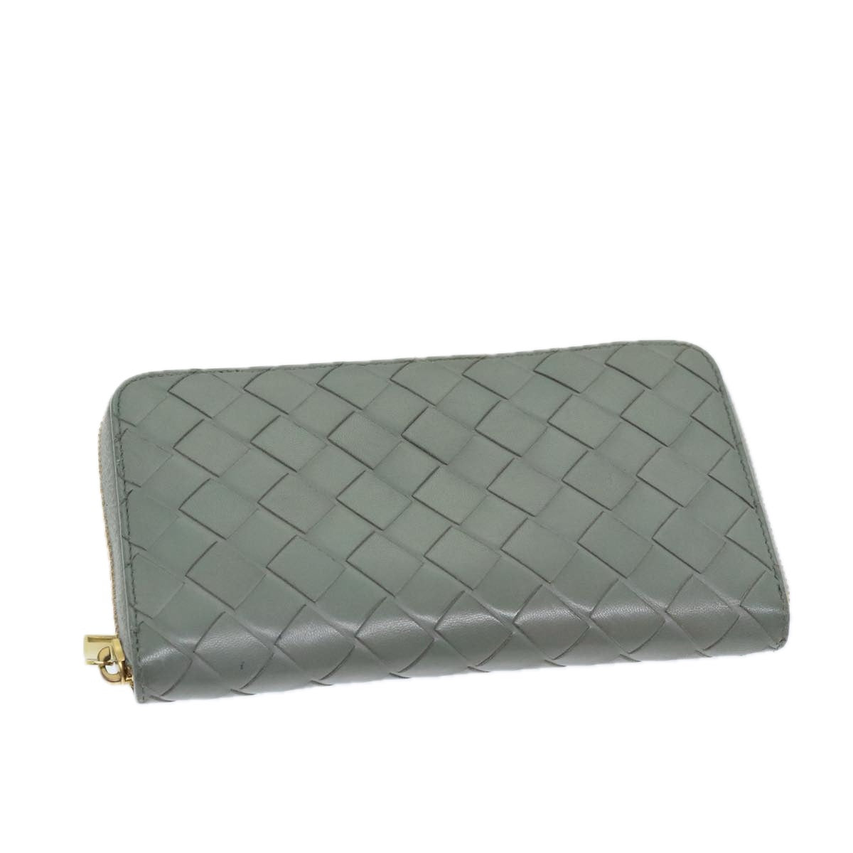 BOTTEGA VENETA MAXI INTRECCIATO Long Wallet Leather Gray Auth bs12901