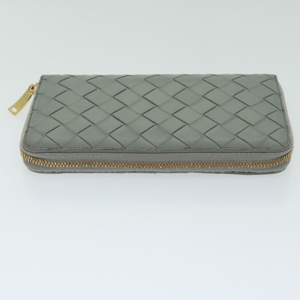 BOTTEGA VENETA MAXI INTRECCIATO Long Wallet Leather Gray Auth bs12901