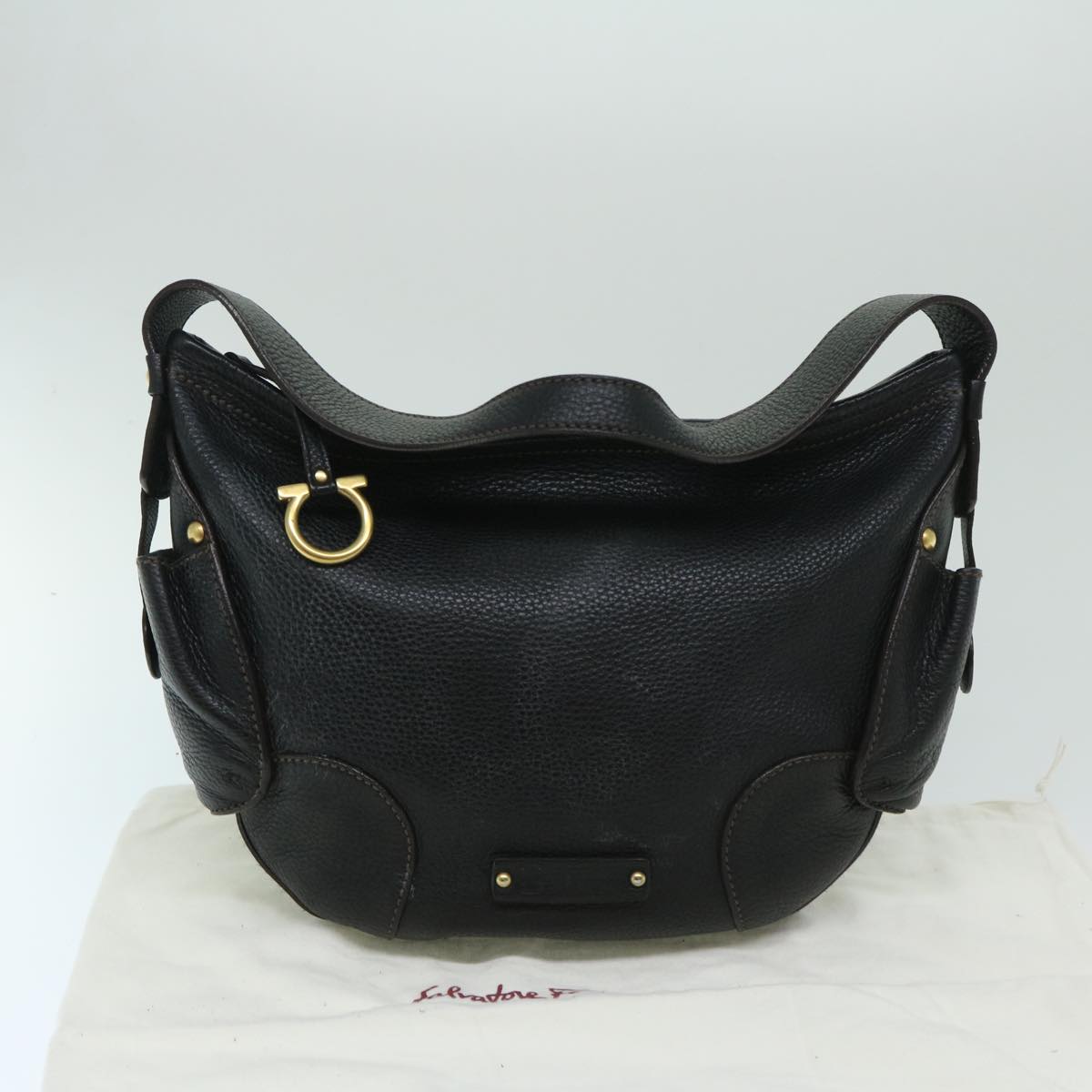 Salvatore Ferragamo Shoulder Bag Leather Black Auth bs12902