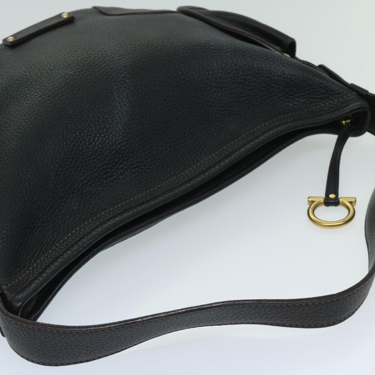 Salvatore Ferragamo Shoulder Bag Leather Black Auth bs12902