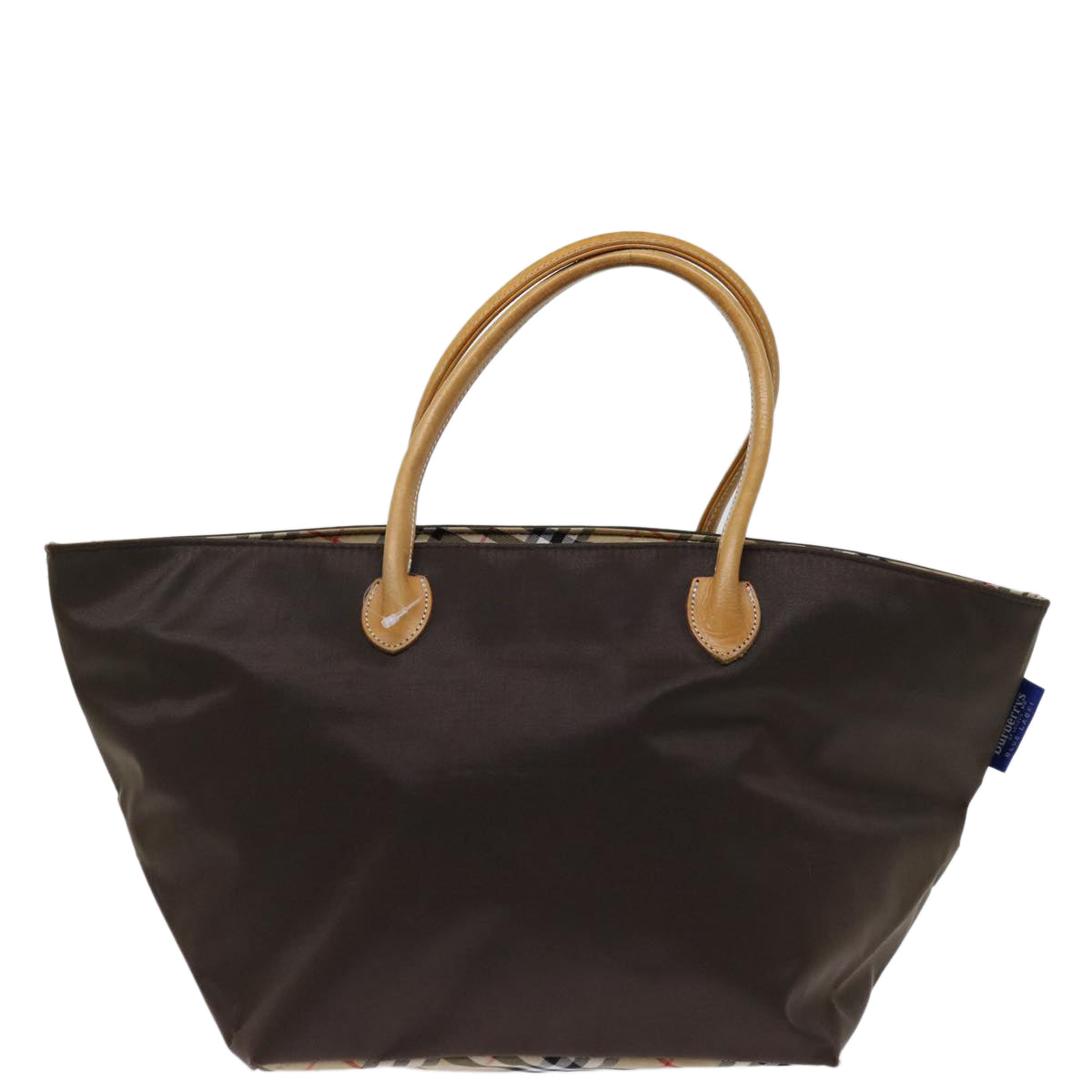 Burberrys Nova Check Blue Label Tote Bag Nylon Brown Auth bs12913