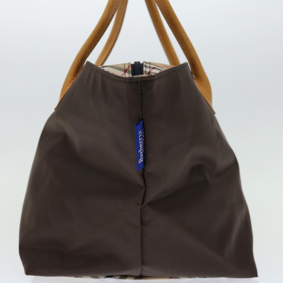 Burberrys Nova Check Blue Label Tote Bag Nylon Brown Auth bs12913