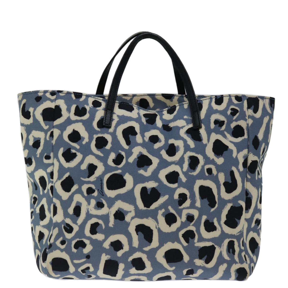 GUCCI Leopard Hand Bag Canvas Blue 284721 Auth bs12925