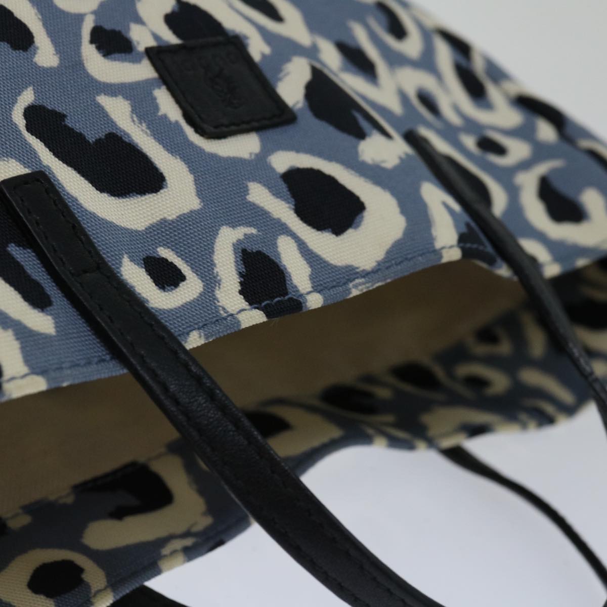 GUCCI Leopard Hand Bag Canvas Blue 284721 Auth bs12925