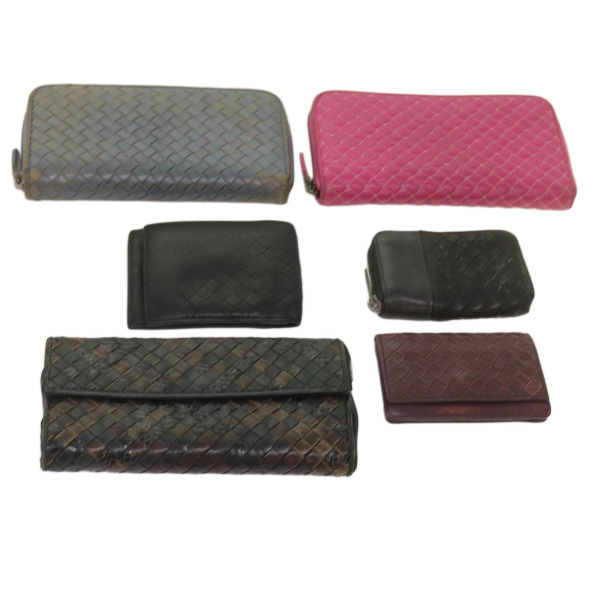 BOTTEGA VENETA INTRECCIATO Wallet Leather 6Set Black Pink blue Auth bs12964