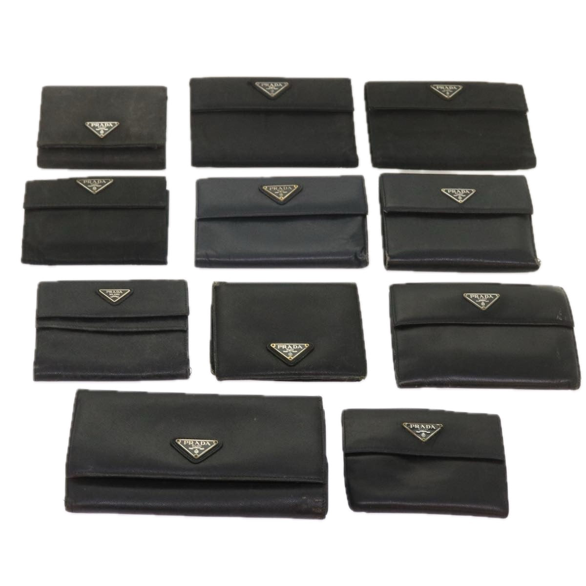 PRADA Wallet Leather nylon 11 pieces Black Auth bs12980