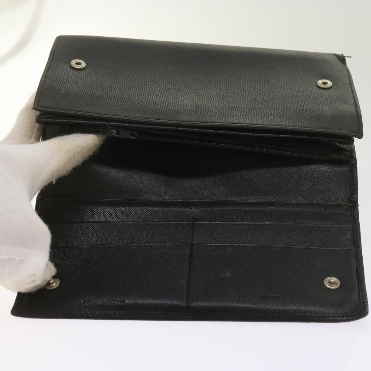 PRADA Wallet Leather nylon 11 pieces Black Auth bs12980