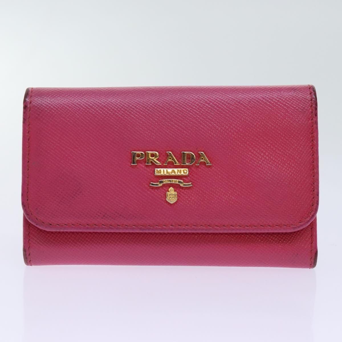 PRADA Key Case Wallet Safiano leather 6Set Black Pink Brown Auth bs12981