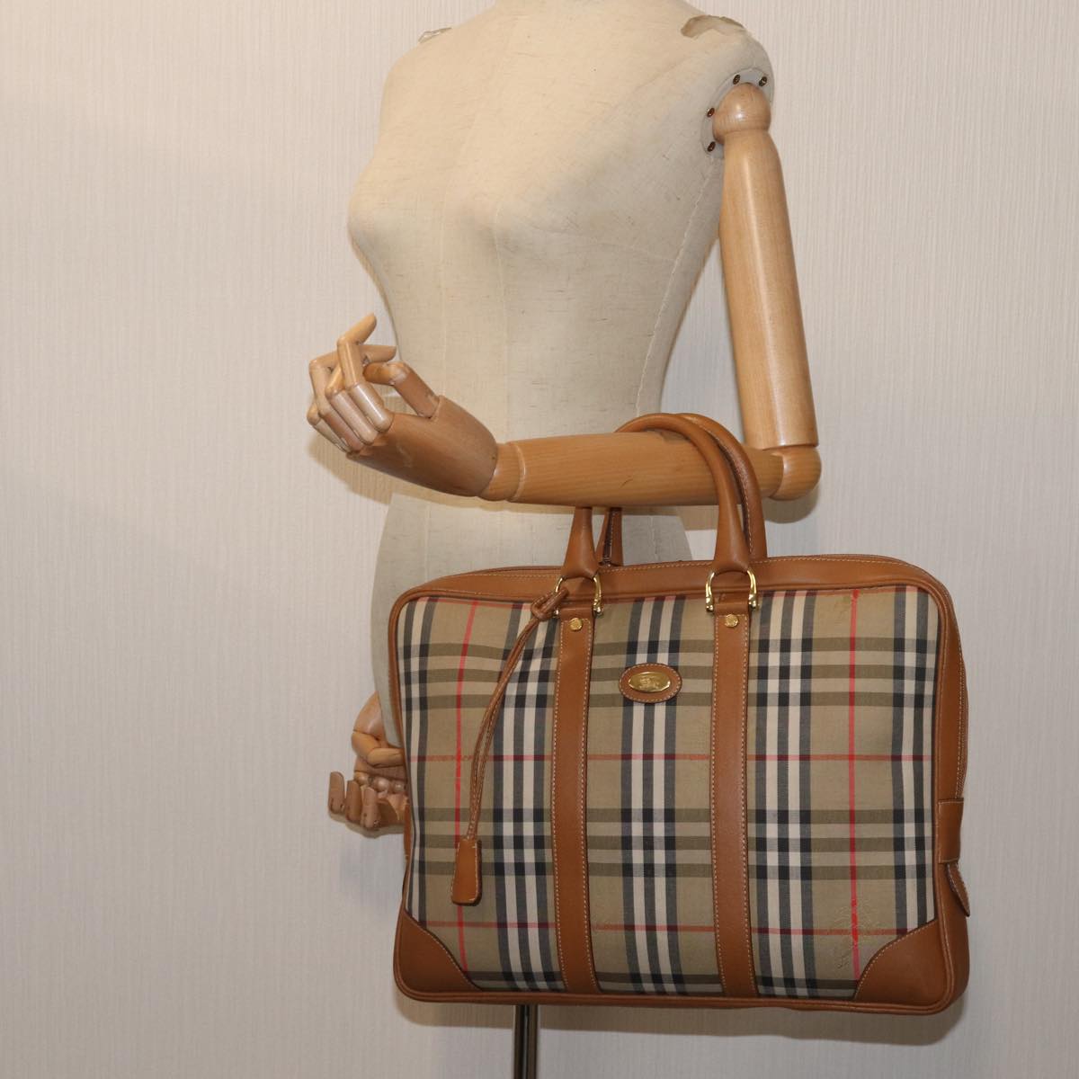 Burberrys Nova Check Hand Bag Canvas Beige Brown Auth bs13065