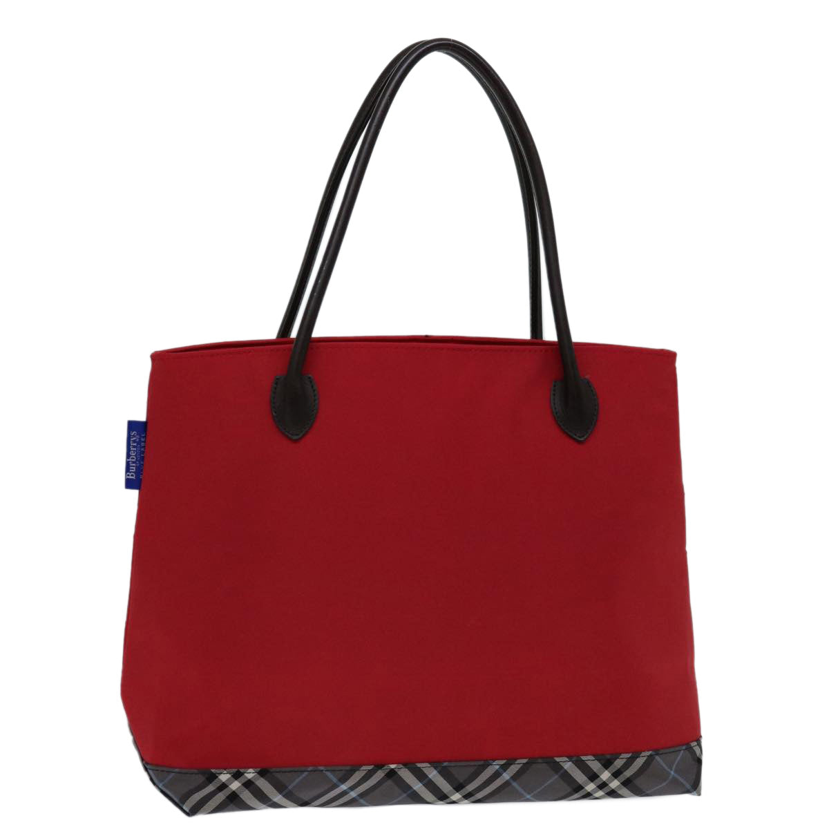 Burberrys Nova Check Blue Label Hand Bag Nylon Red Black Auth bs13095