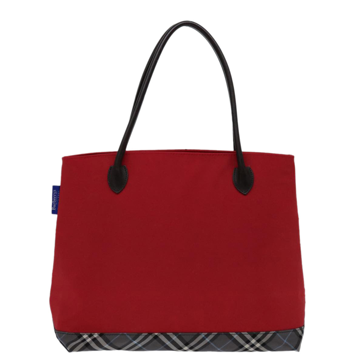 Burberrys Nova Check Blue Label Hand Bag Nylon Red Black Auth bs13095