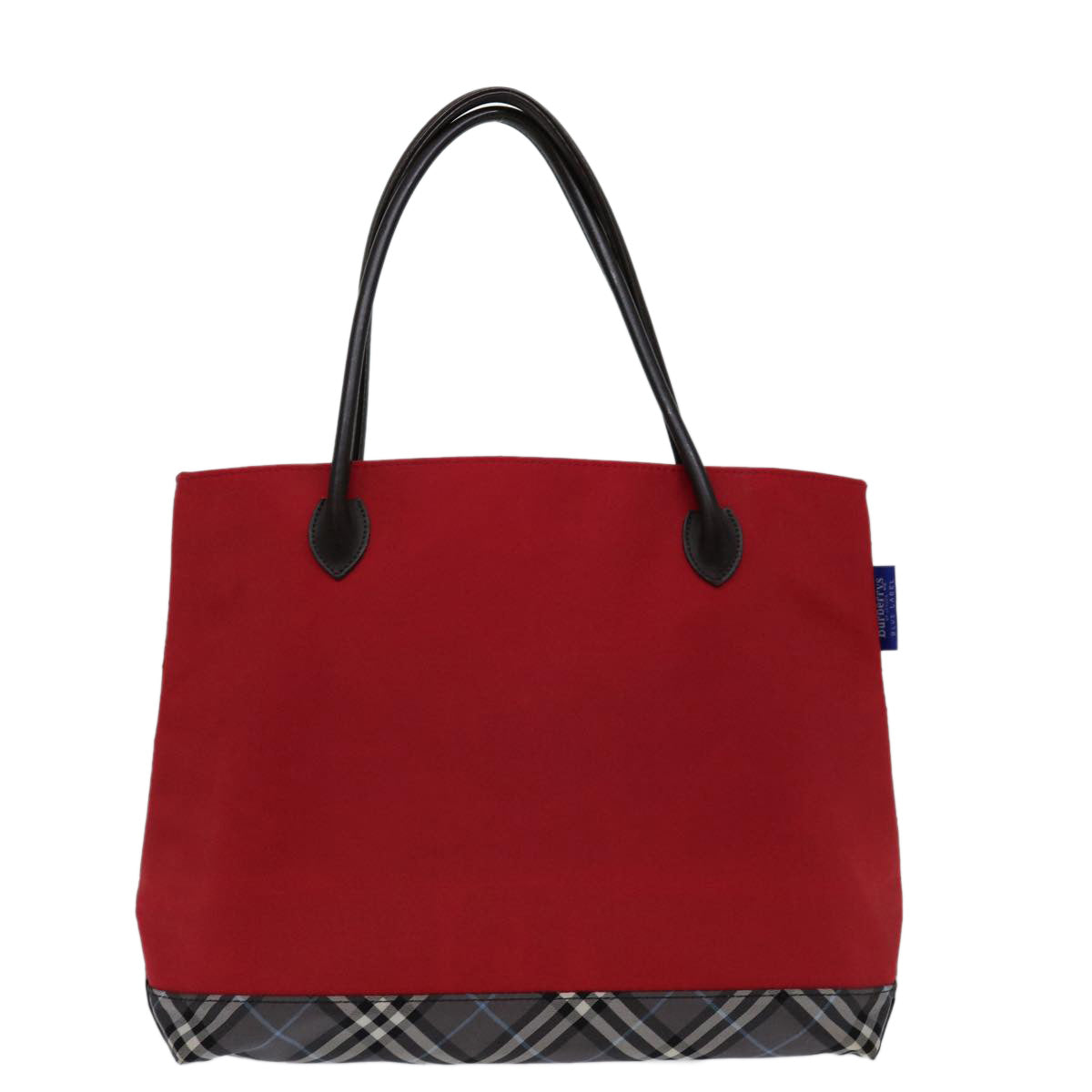 Burberrys Nova Check Blue Label Hand Bag Nylon Red Black Auth bs13095