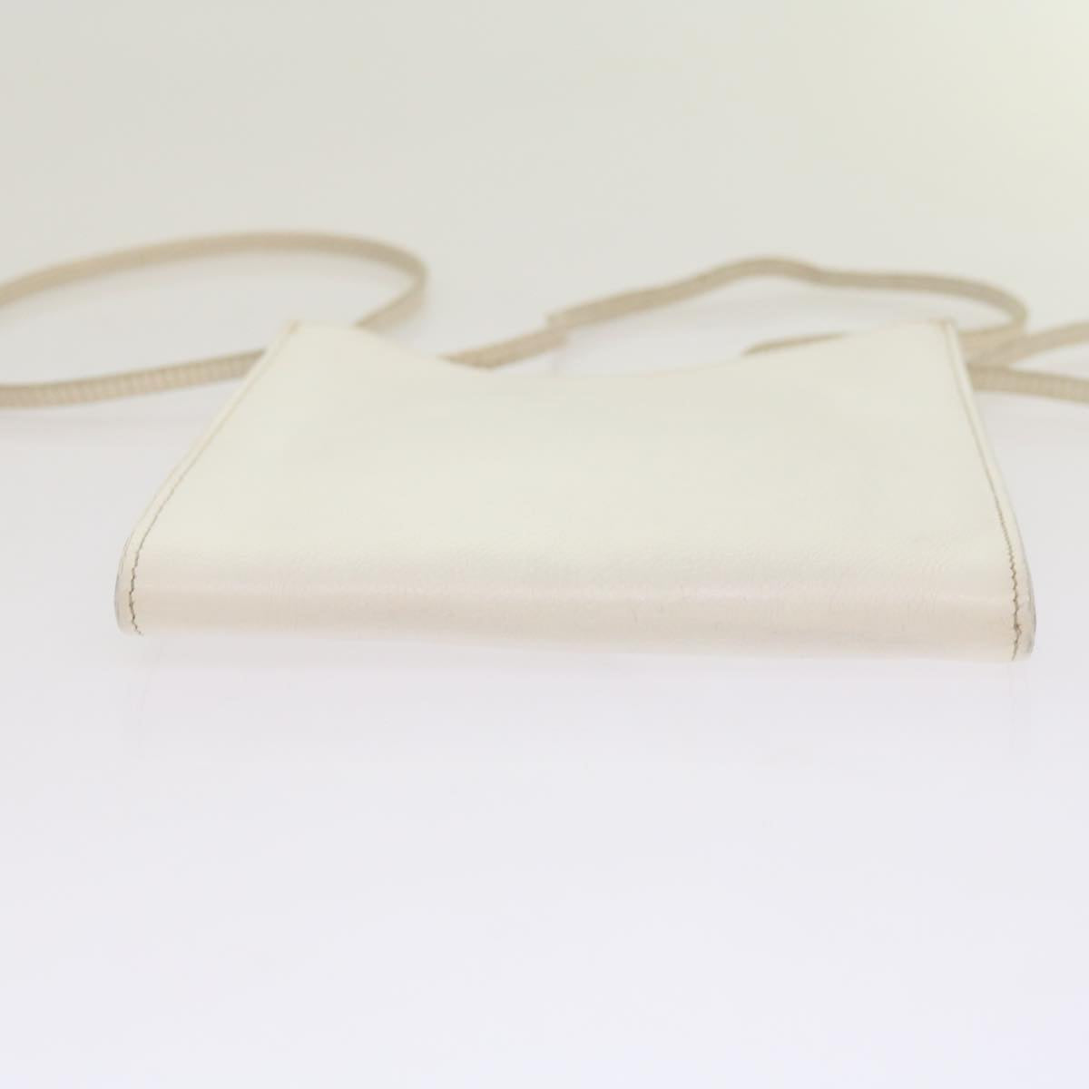 HERMES Onimetu Shoulder Bag Leather White Auth bs13159