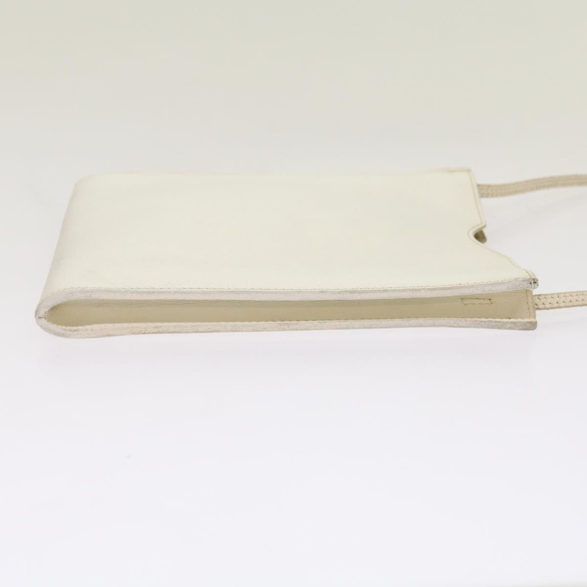 HERMES Onimetu Shoulder Bag Leather White Auth bs13159