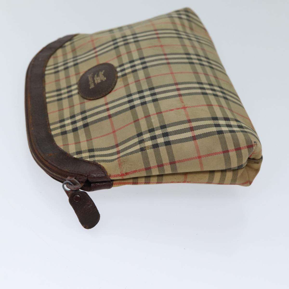 Burberrys Nova Check Pouch Canvas Beige Brown Auth bs13177