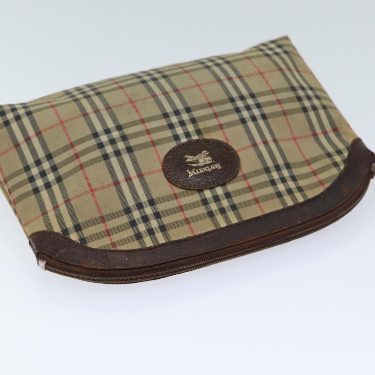 Burberrys Nova Check Pouch Canvas Beige Brown Auth bs13177