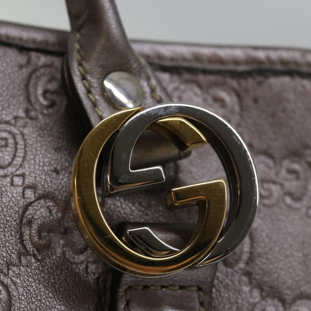 GUCCI GG Canvas Guccissima GG Twins Tote Bag Silver Tone 232957 Auth bs13179